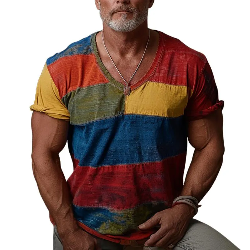 Men's Colorblock V-Neck Short Sleeve T-Shirt 71453971Y sold by Manly