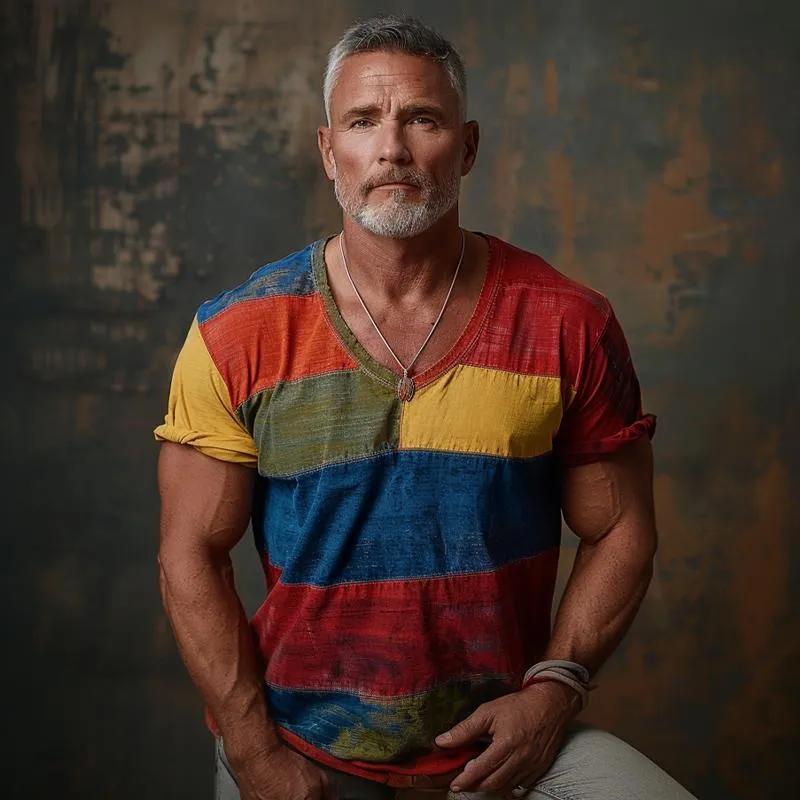 Men's Colorblock V-Neck Short Sleeve T-Shirt 71453971Y sold by Manly product image thumbnail 3