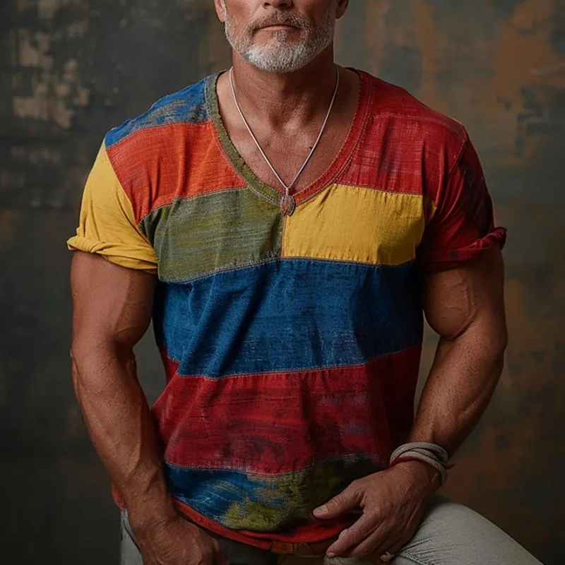 Men's Colorblock V-Neck Short Sleeve T-Shirt 71453971Y sold by Manly product image thumbnail 4