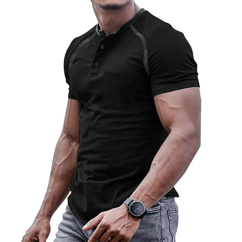 Men's Casual Solid Color Raglan Sleeve Henley Collar Short Sleeve T-Shirt 91071662Y sold by Manly