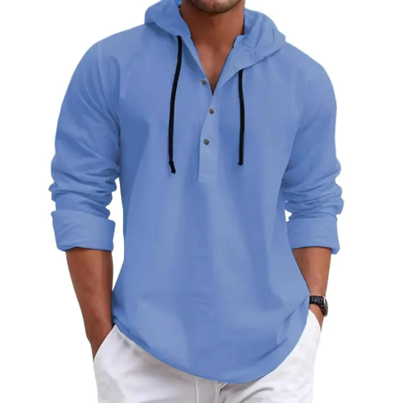 Men's Solid Loose Hooded Long Sleeve Casual Shirt 71828486Z sold by Manly
