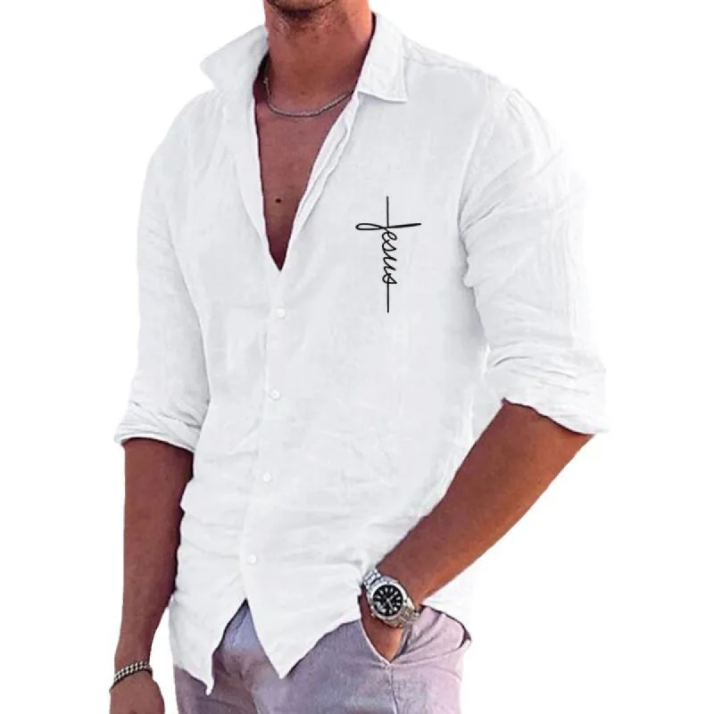 Men's Print Lapel Long Sleeve Loose Casual Shirt 82743093Z sold by Manly