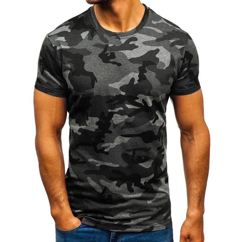 Men's Printed Camouflage Round Neck Short Sleeve T-Shirt 55231359X sold by Manly