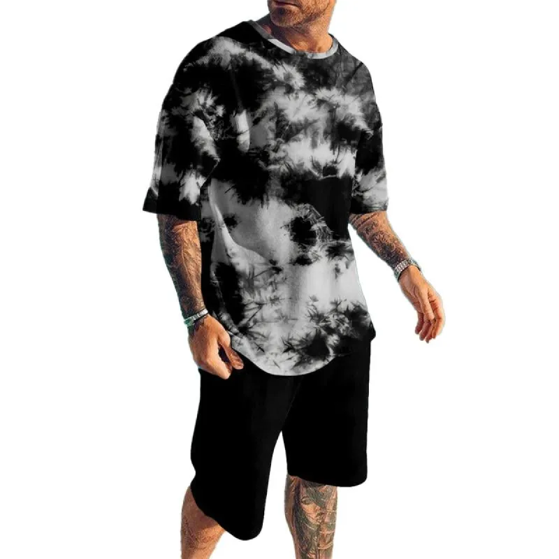 Men's Hawaiian Crew Neck Printed Casual Loose Short Sleeve Beach Shorts Set 26155701X made by Manly