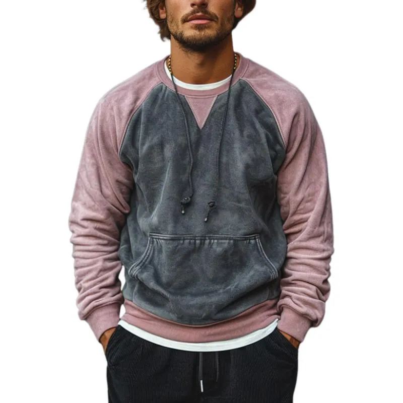 Men's Solid Color Suede Colorblock Round Neck Long Sleeve Sweatshirt 15344800Y sold by Manly