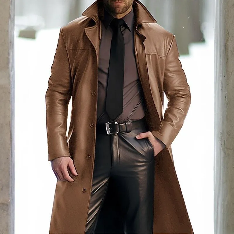 Men's Vintage Solid Color Mid-Length Lapel Leather Coat 01327884Y sold by Manly product image thumbnail 3