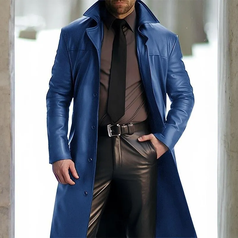 Men's Vintage Solid Color Mid-Length Lapel Leather Coat 01327884Y sold by Manly product image thumbnail 5