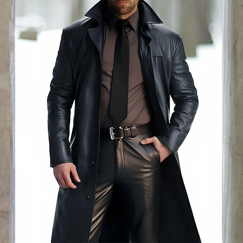 Men's Vintage Solid Color Mid-Length Lapel Leather Coat 01327884Y sold by Manly product image thumbnail 2