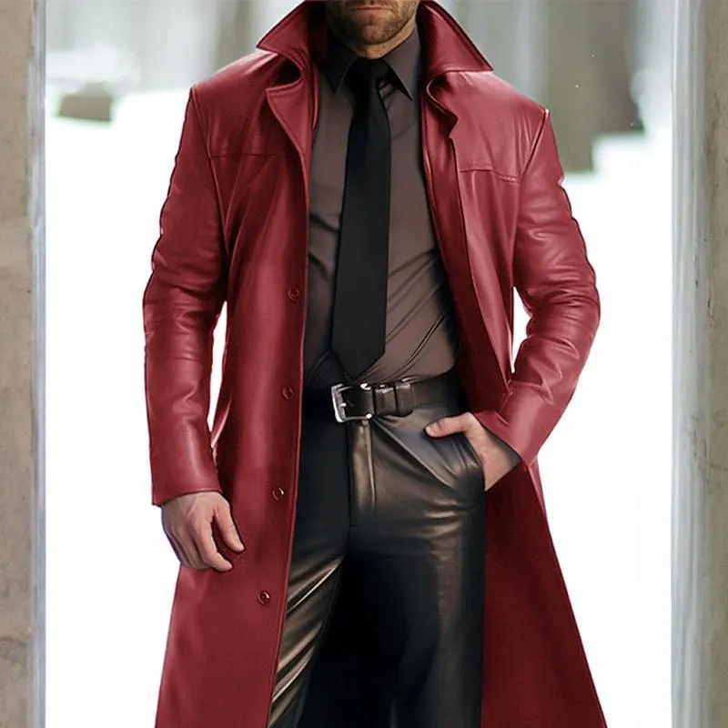 Men's Vintage Solid Color Mid-Length Lapel Leather Coat 01327884Y sold by Manly product image thumbnail 4