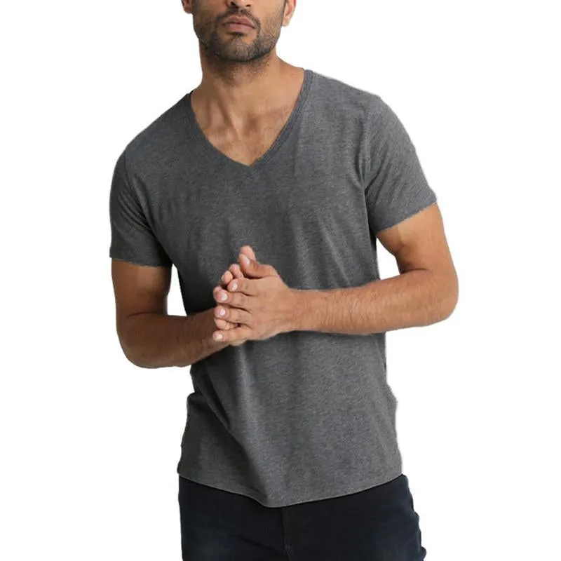 Men's Casual V-Neck Cotton Blend Breathable Short Sleeve Slim Fit T-Shirt 72350881M sold by Manly
