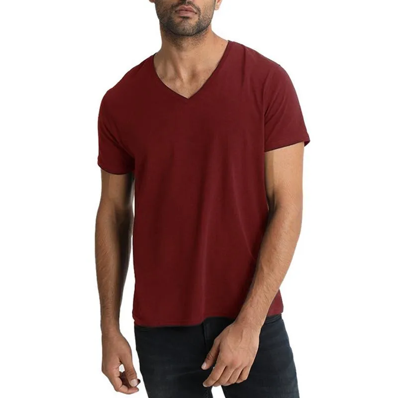 Men's Casual V-Neck Cotton Blend Breathable Short Sleeve Slim Fit T-Shirt 72350881M sold by Manly product image thumbnail 4