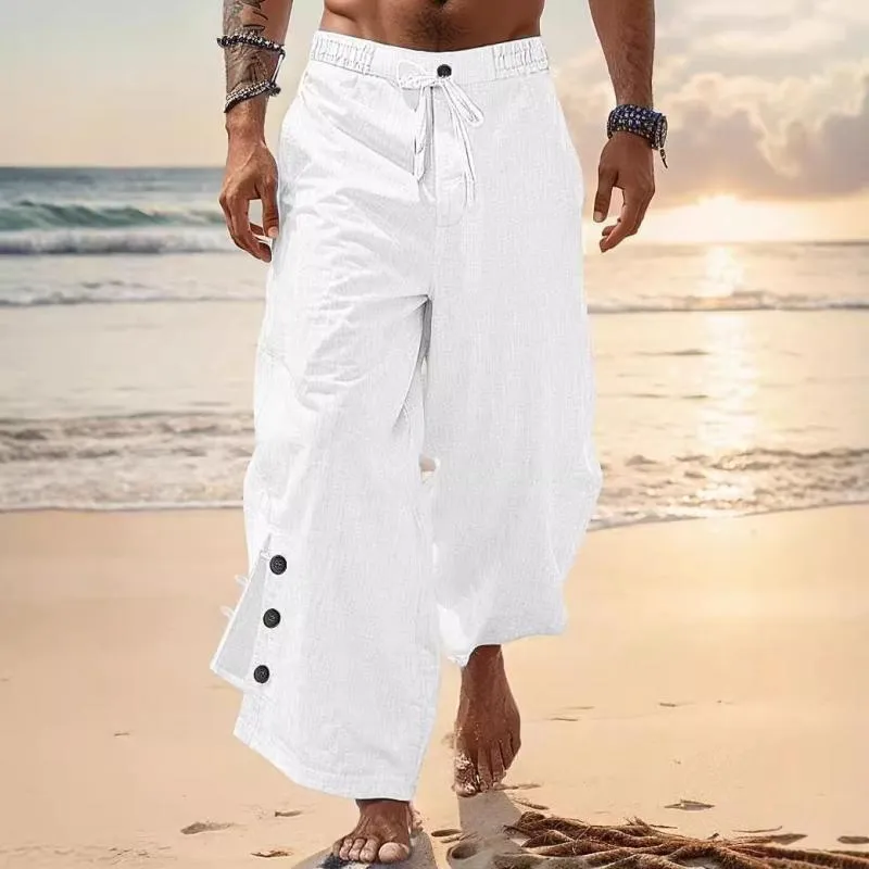 Men's Casual Linen Button Drawstring Wide Leg Pants 58257509Y sold by Manly product image thumbnail 2