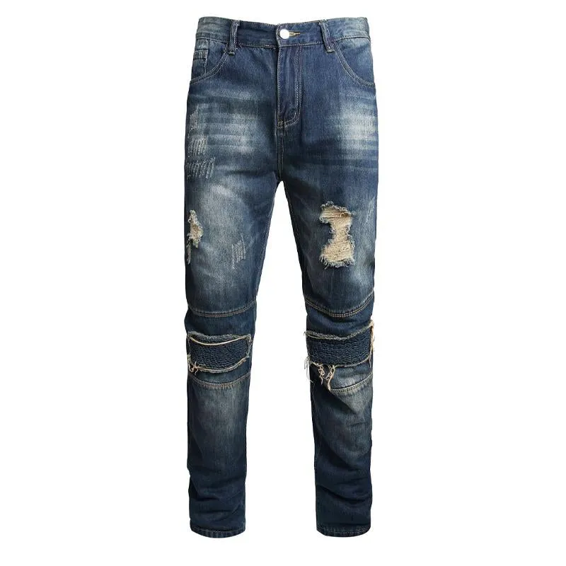 Men's Ripped Embroidered Denim Motorcycle Pants 93061315X sold by Manly