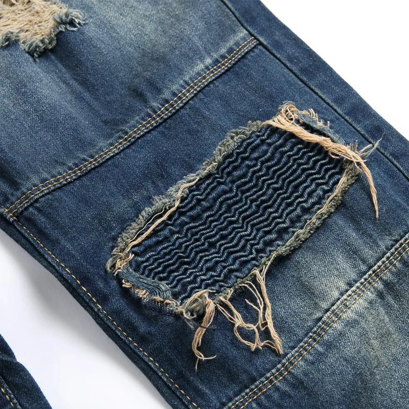 Men's Ripped Embroidered Denim Motorcycle Pants 93061315X sold by Manly product image thumbnail 4