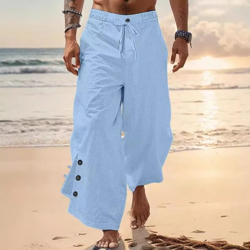 Men's Casual Linen Button Drawstring Wide Leg Pants 58257509Y sold by Manly product image thumbnail 3