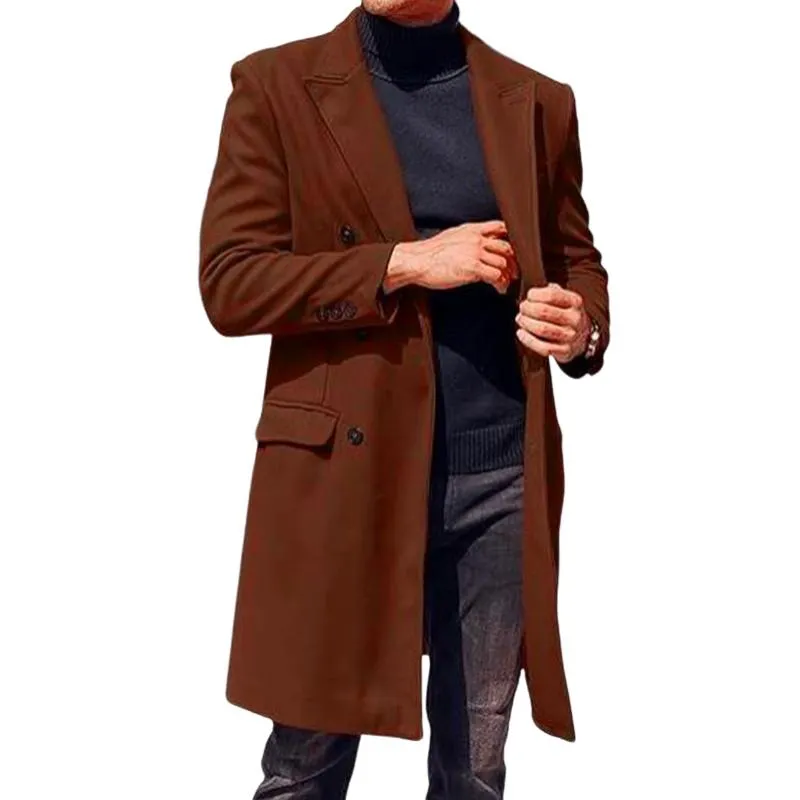 Men's Solid Color Double-breasted Mid-length Coat 40842413X sold by Manly product image thumbnail 2
