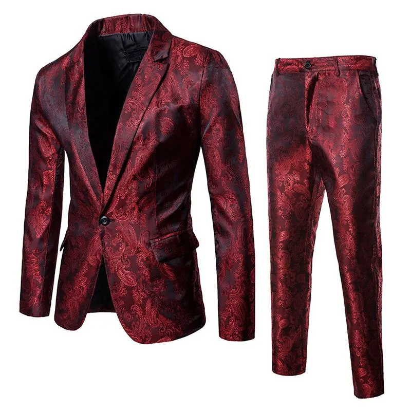 Men's Vintage Jacquard One Button Lapel Blazer Pants Set 70144621M sold by Manly