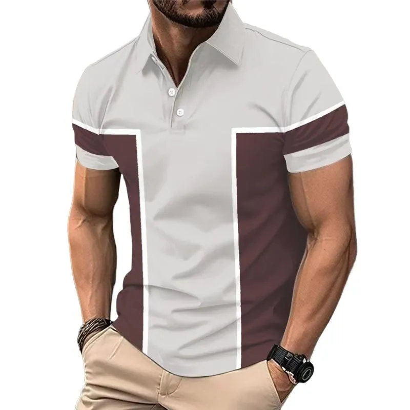 Men's Casual Printed Lapel Color Block POLO Shirt 37971675X sold by Manly