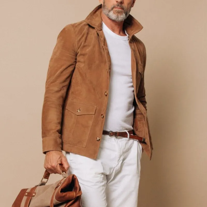 Men's Soft Suede Lapel Multi-pocket Single Breasted Jacket 50640652Z sold by Manly product image thumbnail 2