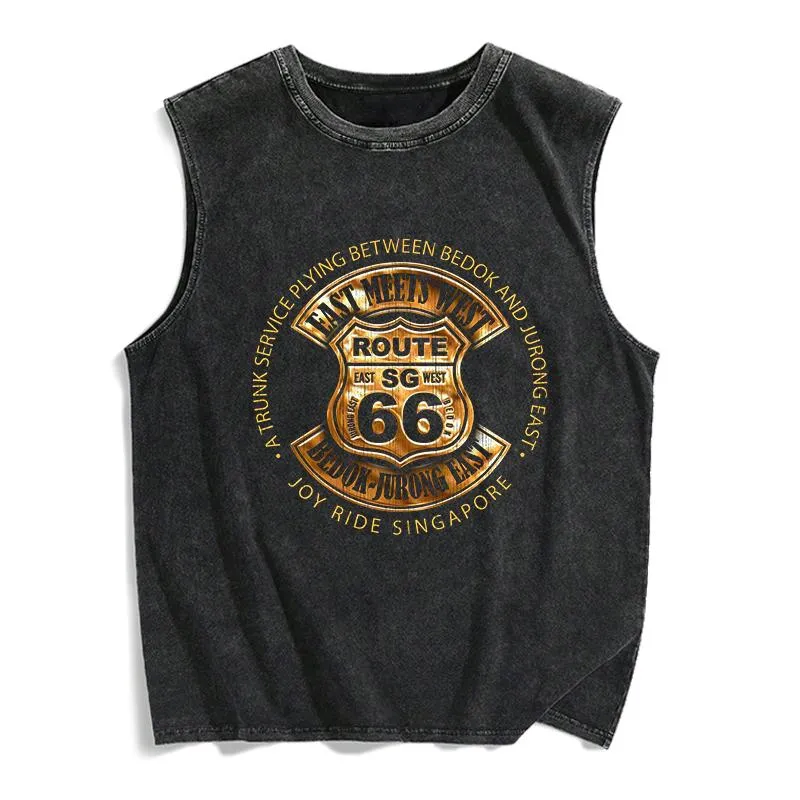 Men's Retro Route 66 Round Neck Distressed Tank Top 85515434TO sold by Manly