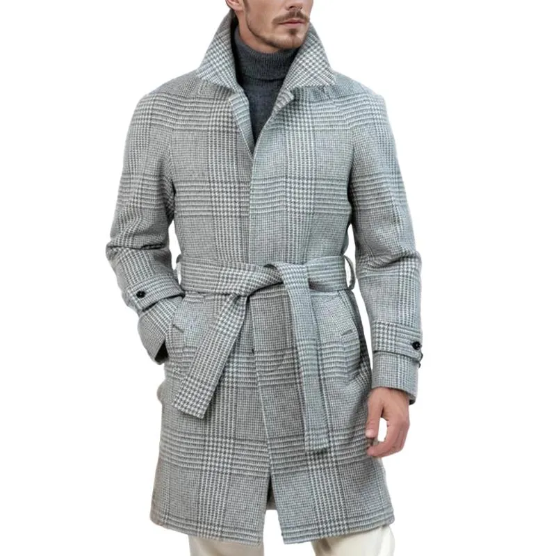 Men's Plaid Lapel Mid-length Casual Coat 40229385X sold by Manly