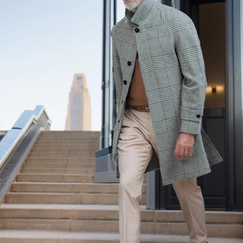 Men's Plaid Lapel Mid-length Casual Coat 40229385X sold by Manly product image thumbnail 3