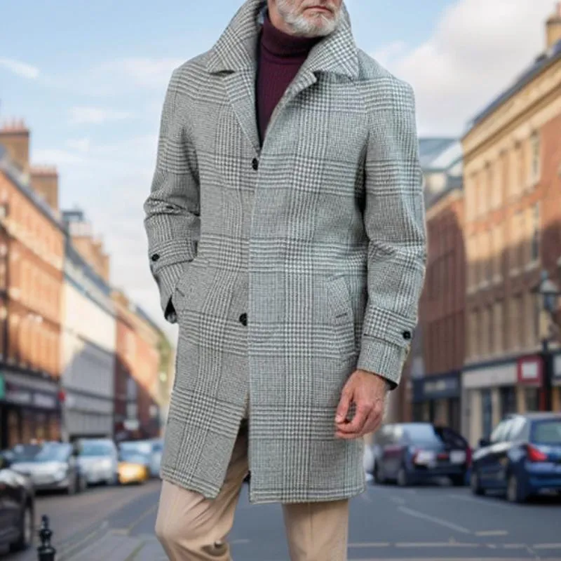 Men's Plaid Lapel Mid-length Casual Coat 40229385X sold by Manly product image thumbnail 4