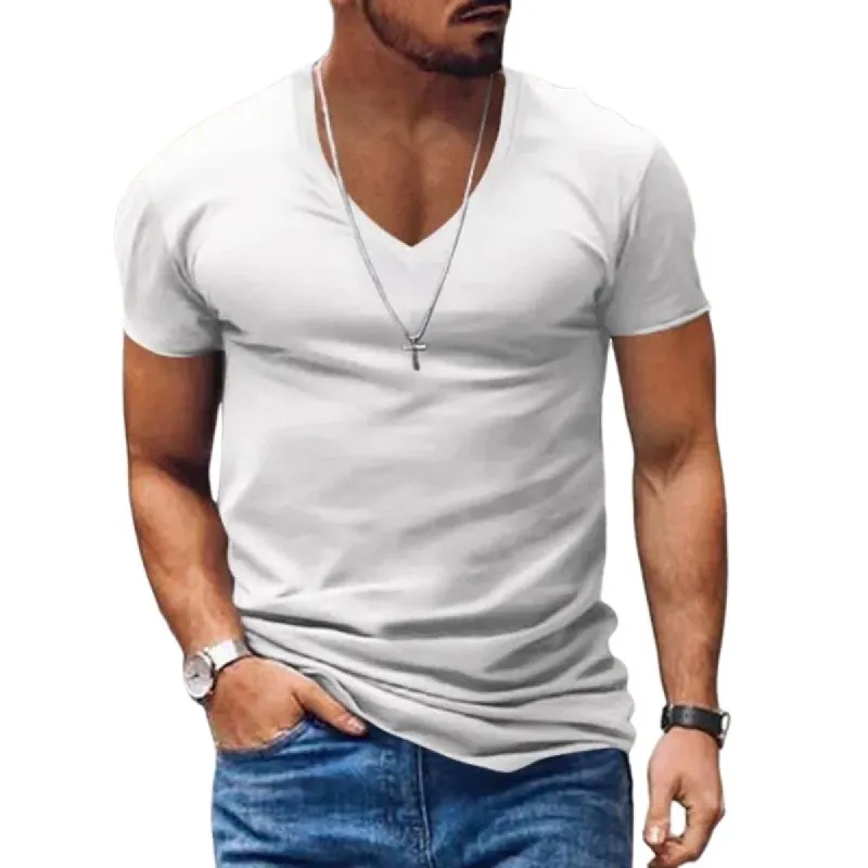 Men's Casual Solid Color V-neck Short-sleeved T-shirt 20302925X sold by Manly
