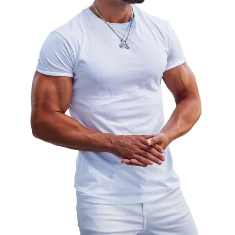 Men's Casual Solid Color Round Neck T-Shirt 08840105TO sold by Manly