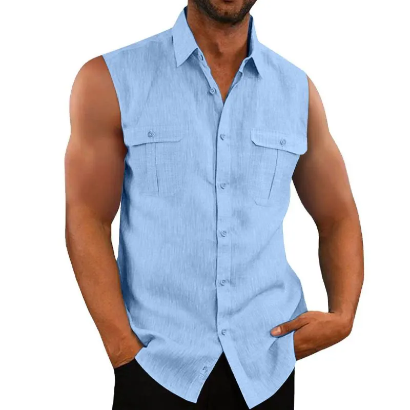 Men's Double Pocket Sleeveless Casual Resort Shirt 62992511X sold by Manly