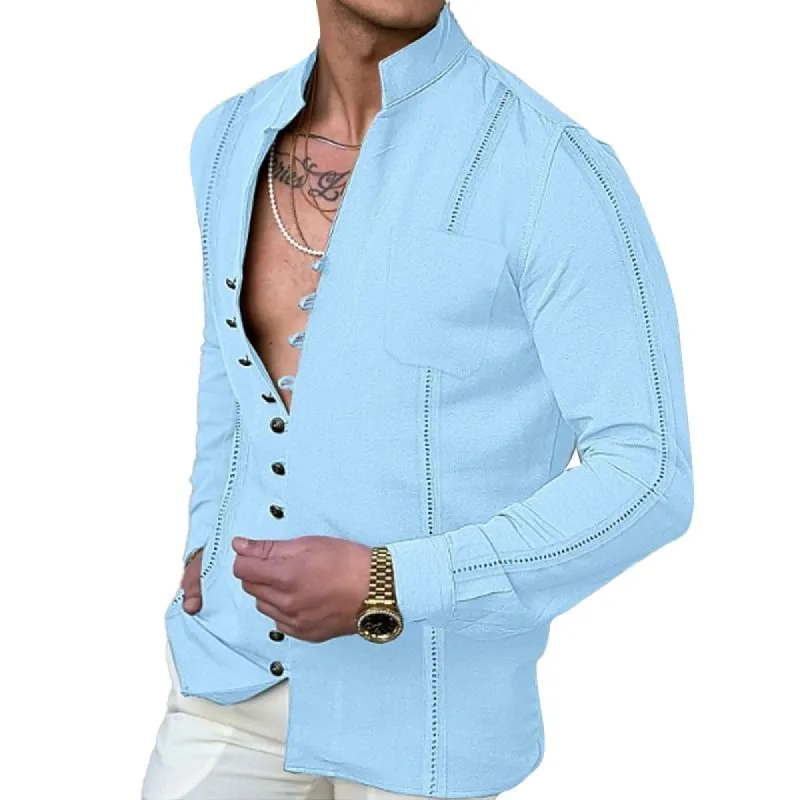 Men's Casual Solid Color Button Breast Pocket Long Sleeve Shirt 47920593Y sold by Manly