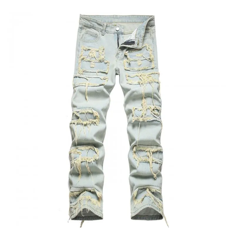 Men's Fashion Straight Distressed Raw Edge Jeans 68563505Z sold by Manly