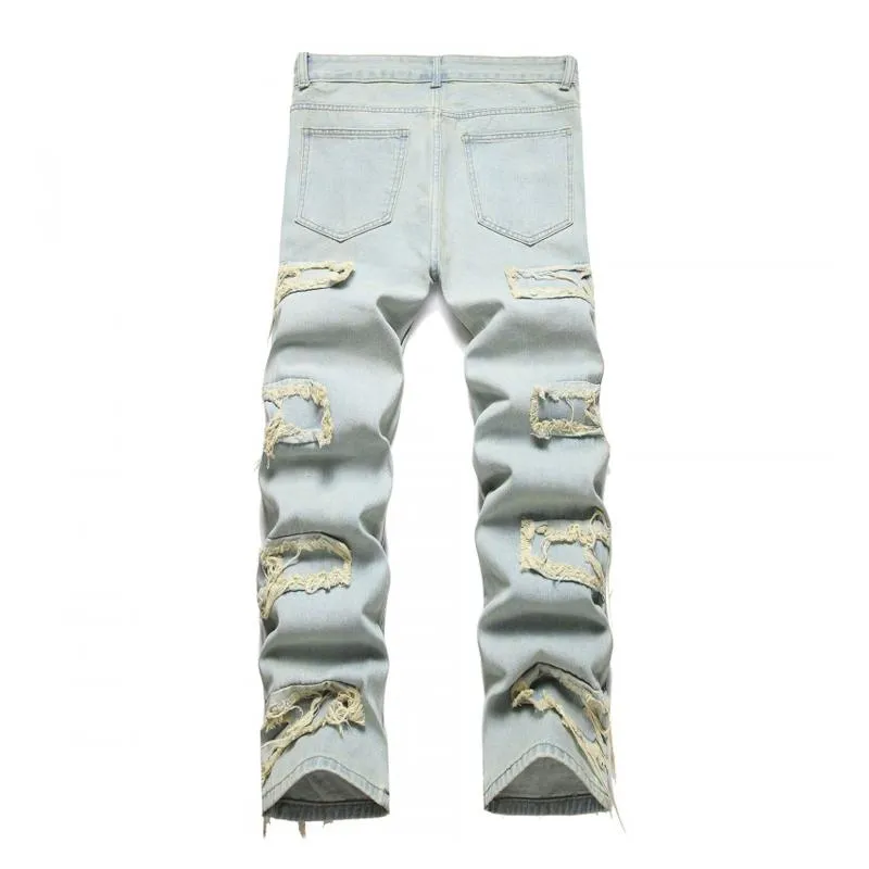 Men's Fashion Straight Distressed Raw Edge Jeans 68563505Z sold by Manly product image thumbnail 2