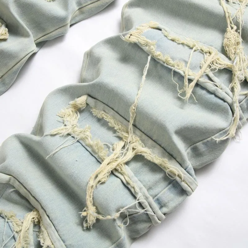 Men's Fashion Straight Distressed Raw Edge Jeans 68563505Z sold by Manly product image thumbnail 4