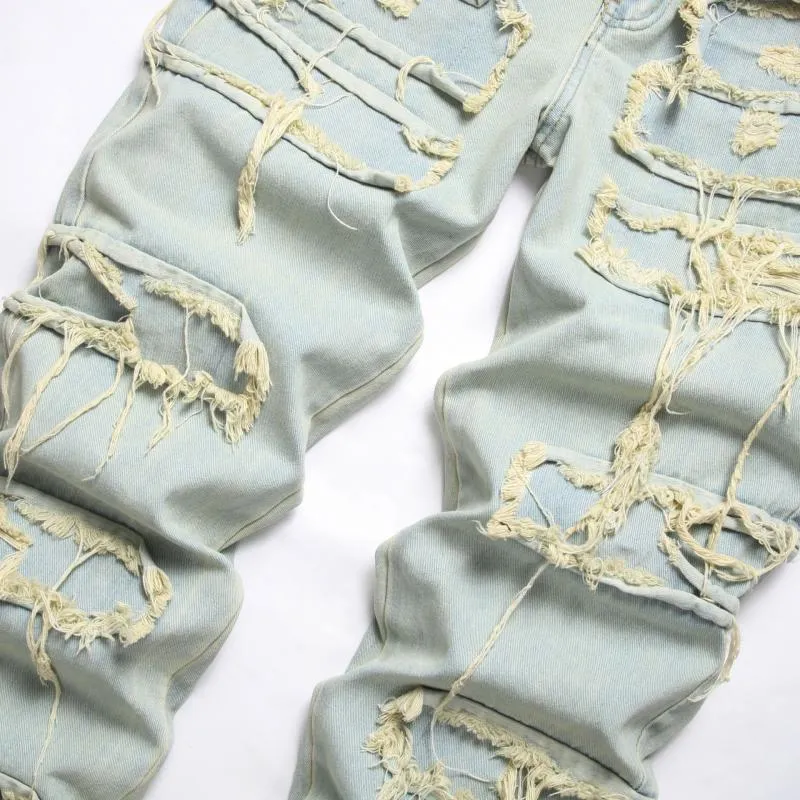 Men's Fashion Straight Distressed Raw Edge Jeans 68563505Z sold by Manly product image thumbnail 3