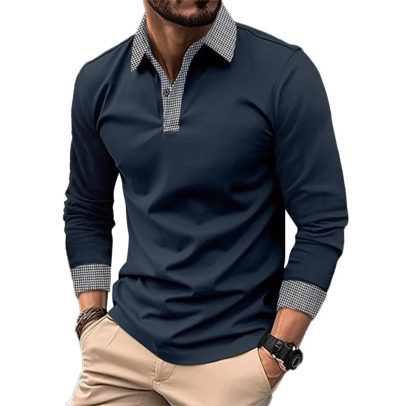 Men's Casual Plaid Patchwork Long-Sleeved Polo Shirt 60888467Y sold by Manly