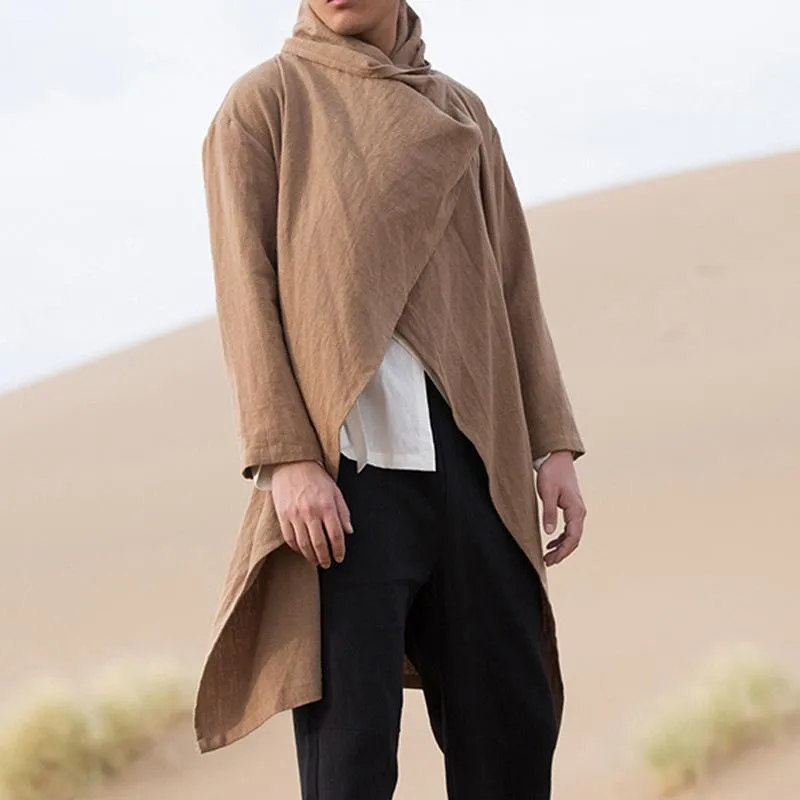 Men's Vintage Solid Color Cotton and Linen Long Cape 59226744TO sold by Manly product image thumbnail 2