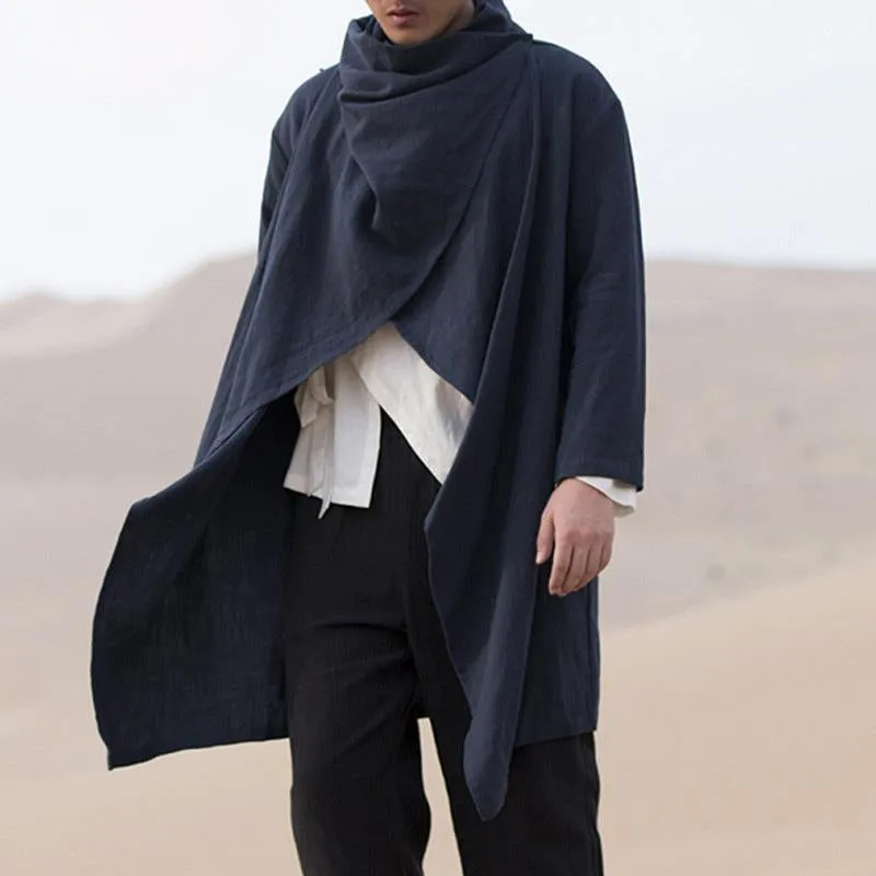Men's Vintage Solid Color Cotton and Linen Long Cape 59226744TO sold by Manly product image thumbnail 4