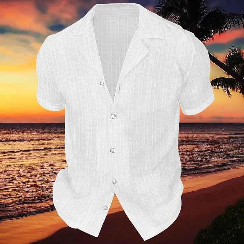 Men's Solid Striped Notch Lapel Short Sleeve Shirt 06588767Z sold by Manly product image thumbnail 2