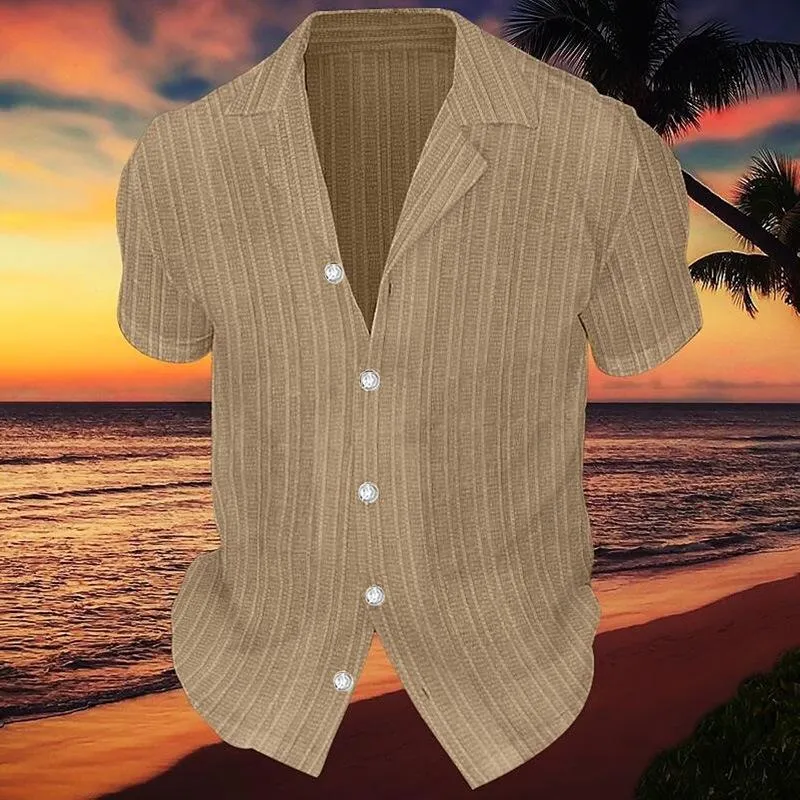 Men's Solid Striped Notch Lapel Short Sleeve Shirt 06588767Z sold by Manly product image thumbnail 4