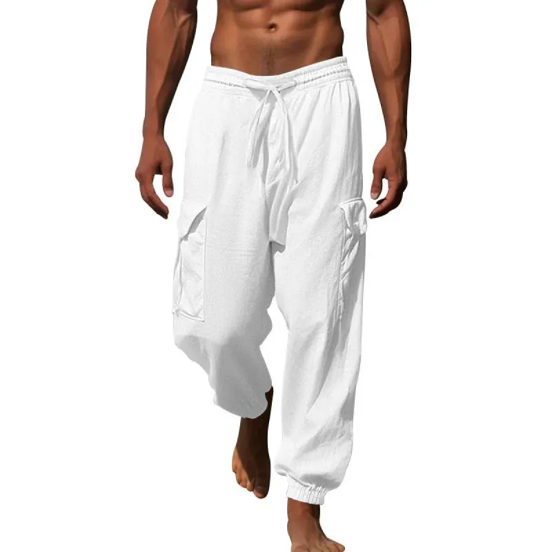 Men's Solid Loose Elastic Waist Multi-pocket Casual Pants 38998087Z sold by Manly