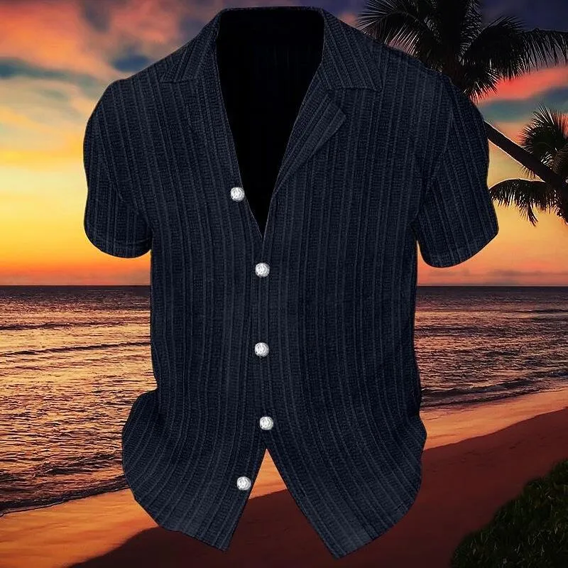 Men's Solid Striped Notch Lapel Short Sleeve Shirt 06588767Z sold by Manly product image thumbnail 5