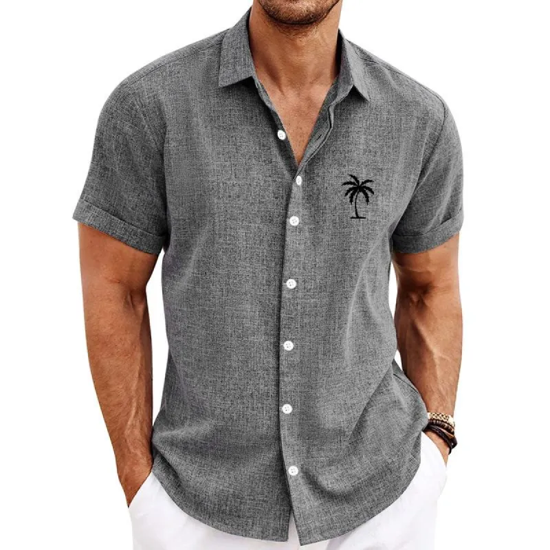 Men's Hawaii Palm Printed Lapel Short Sleeve Casual Shirt 02312515Z sold by Manly