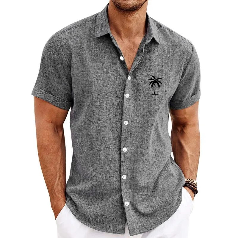 Men's Hawaii Palm Printed Lapel Short Sleeve Casual Shirt 02312515Z sold by Manly