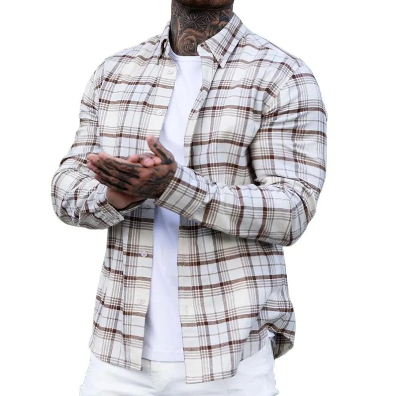 Men's Casual Retro Plaid Lapel Long Sleeve Shirt 23715502TO sold by Manly