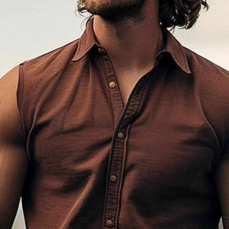Men's Casual Vintage Lapel Sleeveless Shirt 09496997TO sold by Manly product image thumbnail 3