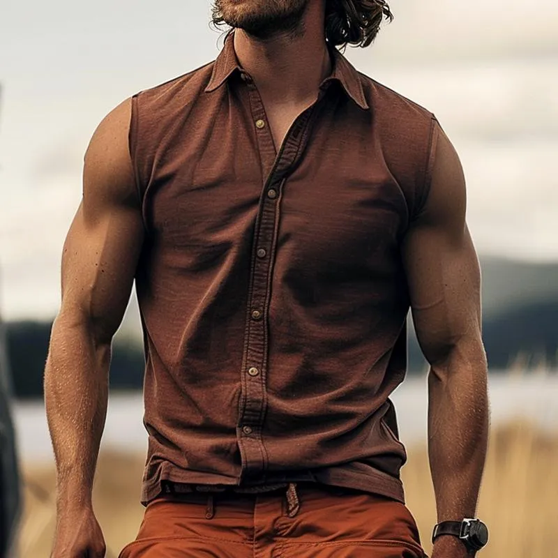 Men's Casual Vintage Lapel Sleeveless Shirt 09496997TO sold by Manly product image thumbnail 2