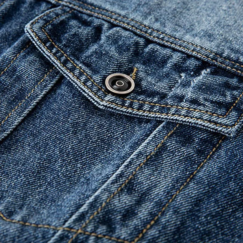 Men's Vintage Distressed Washed Loose Lapel Single-Breasted Denim Jacket 63136397M sold by Manly product image thumbnail 5