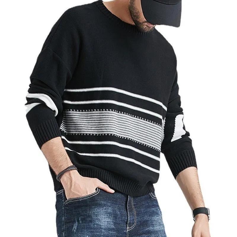 Men's Retro Striped Color Block Crew Neck Long Sleeve Sweater 89448655Y sold by Manly product image thumbnail 2