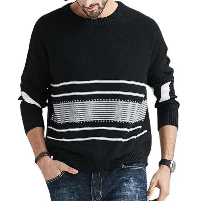 Men's Retro Striped Color Block Crew Neck Long Sleeve Sweater 89448655Y sold by Manly
